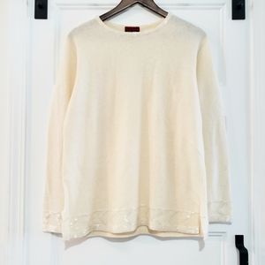 Vtg Laura Peterson Womens L Lambswool Angora Beaded Sweater Pullover Crew Ivory